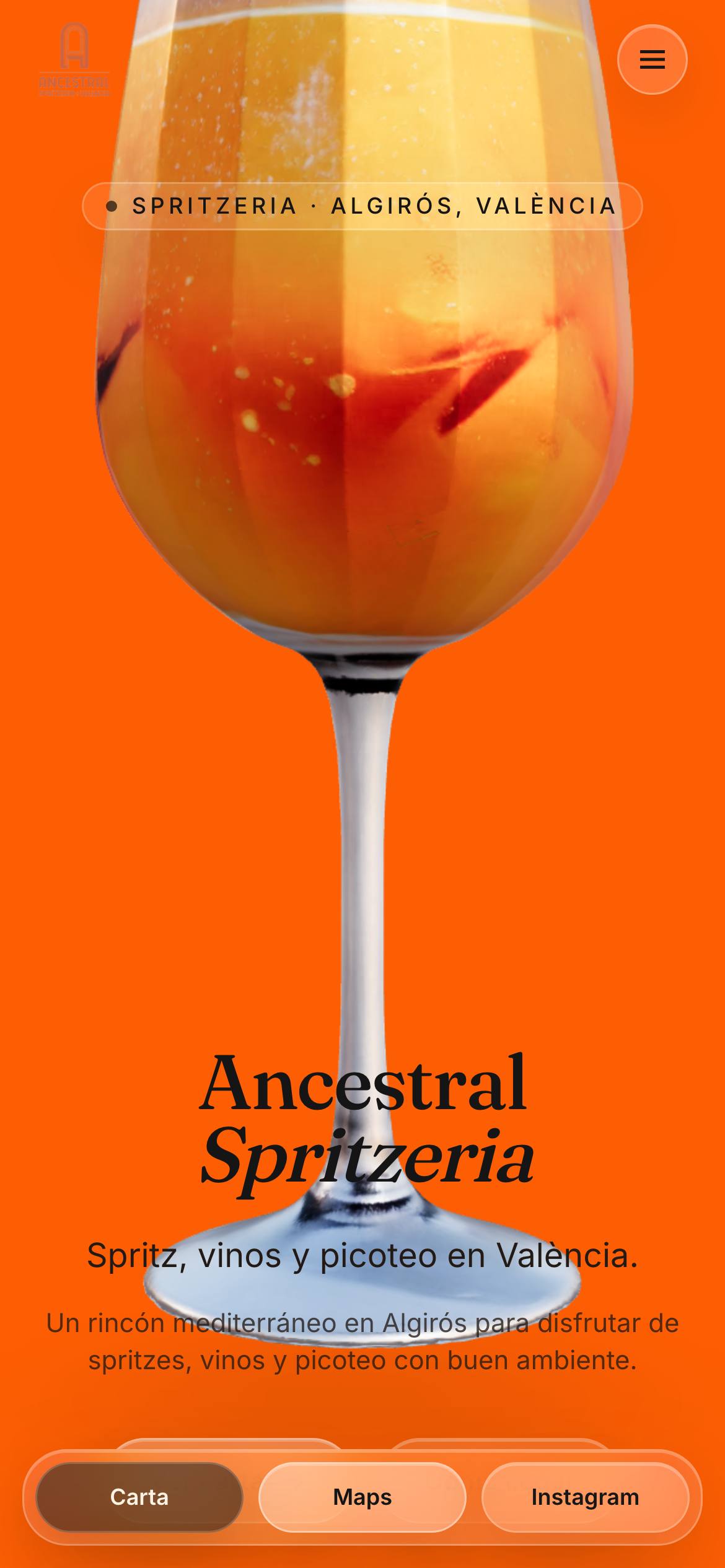 Página de inicio de ancestralbar.es en un móvil.